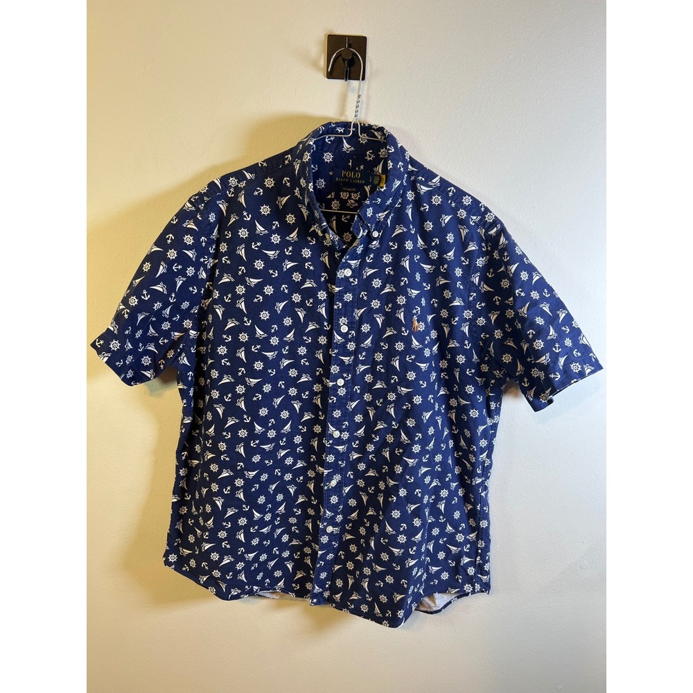 Polo Ralph Lauren‎ Mens Shirt Nautical Sailboat Anchor Print Navy Blue Large